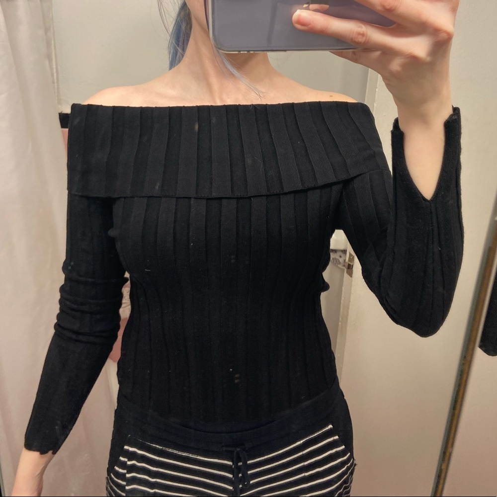 Black off the shoulder knit sweater